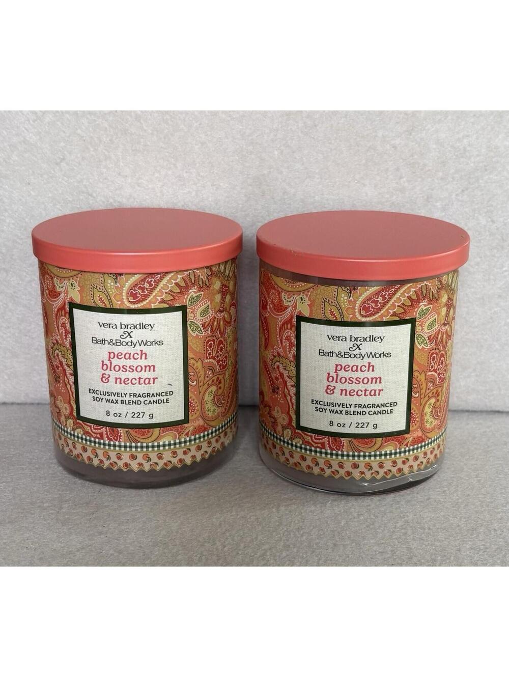 Vera Bradley + Bath & Body Works Single Wick Candle Set 2 PEACH BLOSSOM & NECTAR